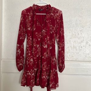 Fashion Nova, dark red floral long sleeve dress, size small